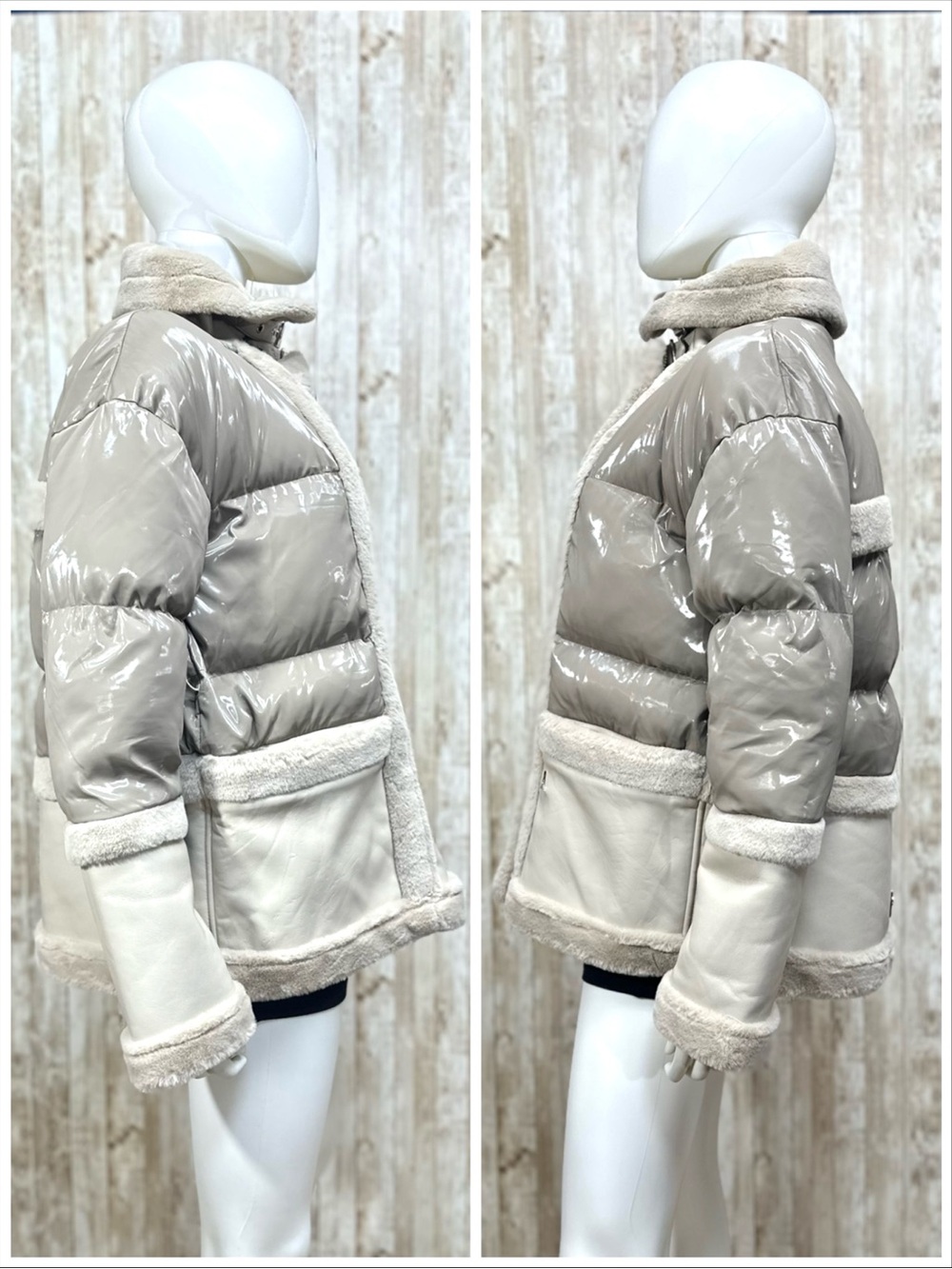 Manière De Voir Vegan Leather Plush Puffer Jacket ~ Size 4 ~ Item #PP4222 - Picture 3 of 16